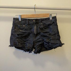 American Eagle Destroyed Black Denim Shorts Size 2